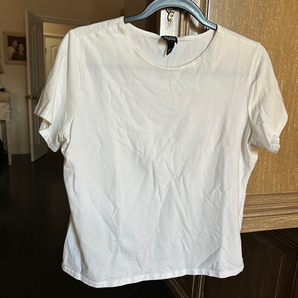 EILEEN FISHER White BASIC and SLEEK Short Sleeve Tee with STRETCH